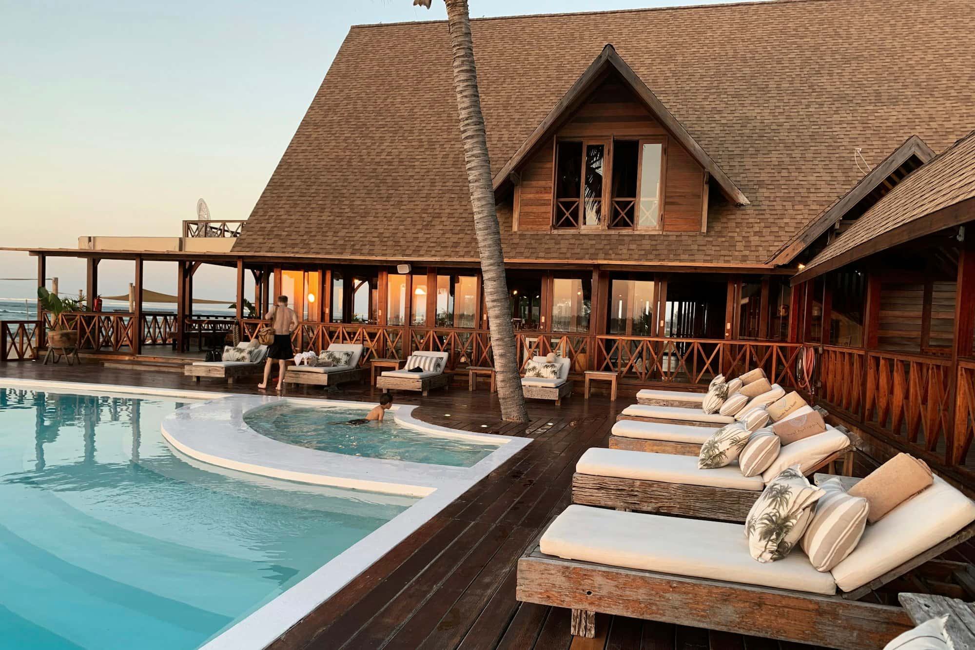 Tented camp deck overlooking the river bend.