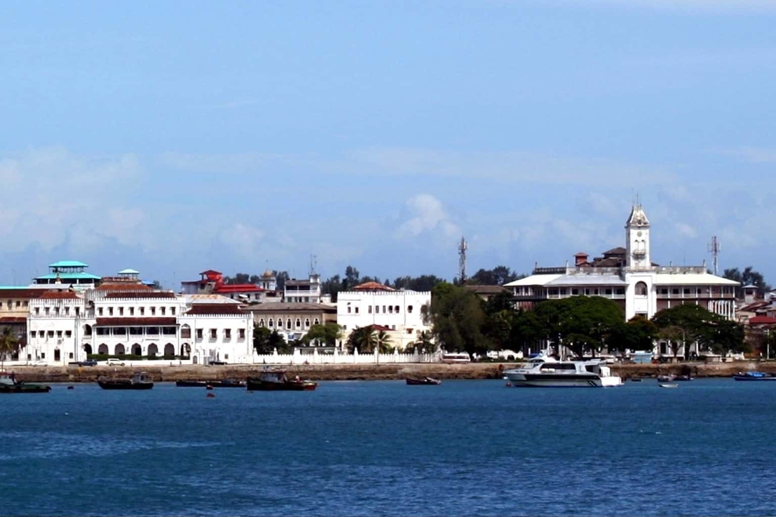 Dhow at sunset off the Stone Town seafront.
